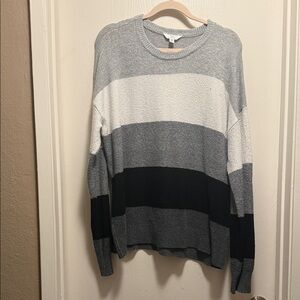 Time and Tru Women's Striped Sweater in Gray, White, and Black